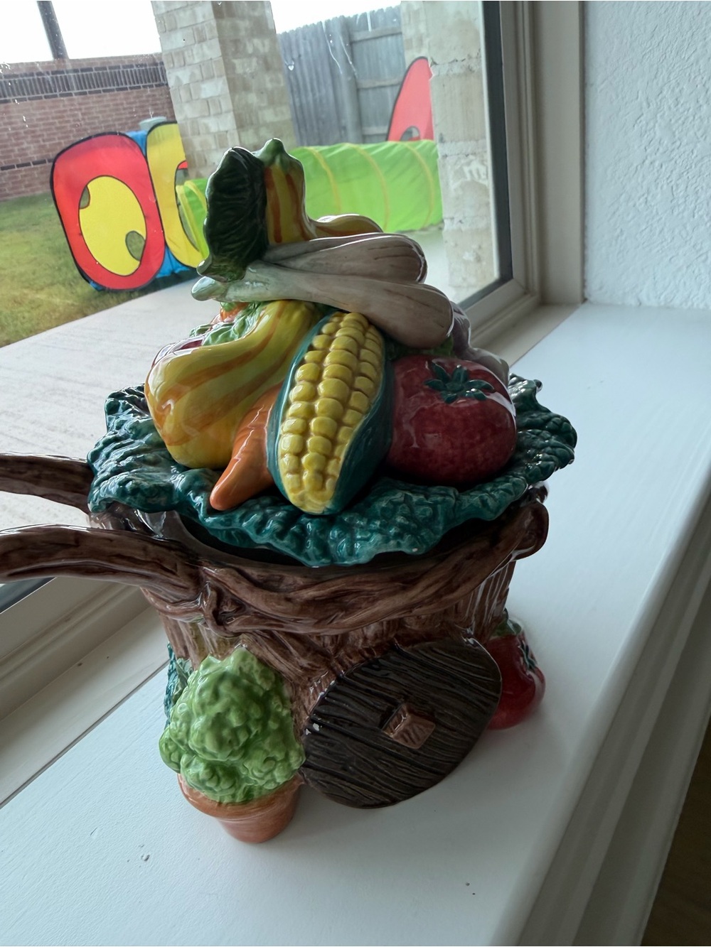 Fitz and Floyd Ceramic Vegetable Basket Jar in Yellow, Green, Red, Orange